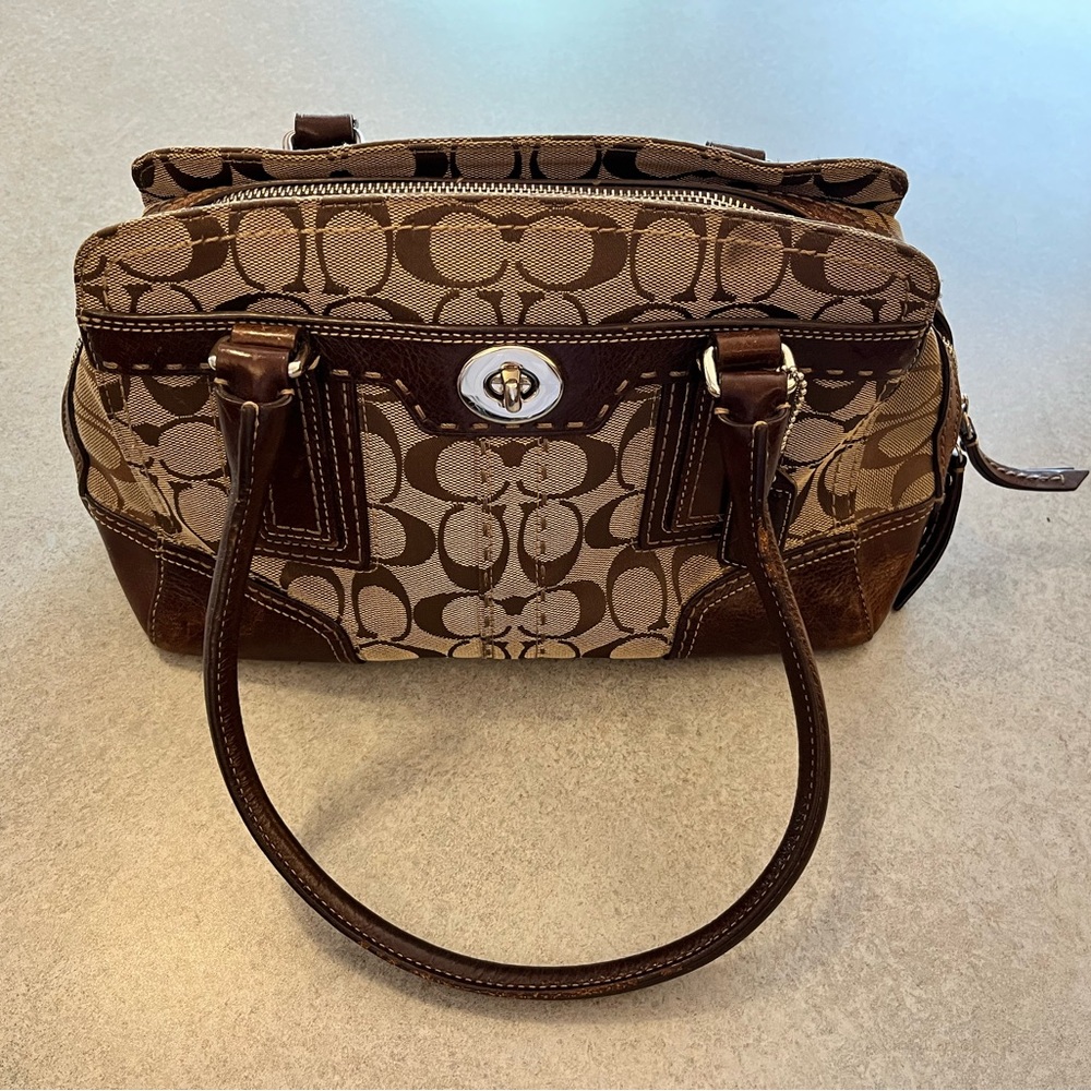 Coach Hamptons Brown Signature Canvas Satchel Bag